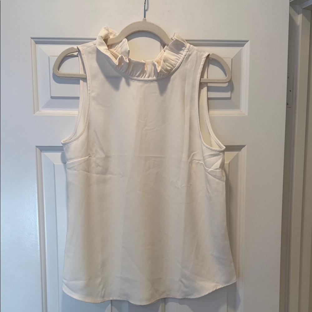 NWT J. Crew Cream Ruffled Neck Sleeveless Blouse
